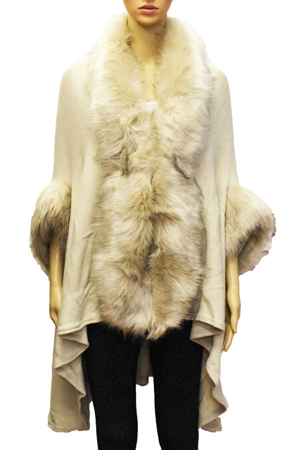 Faux  Fur Trim Cape-SHW1819