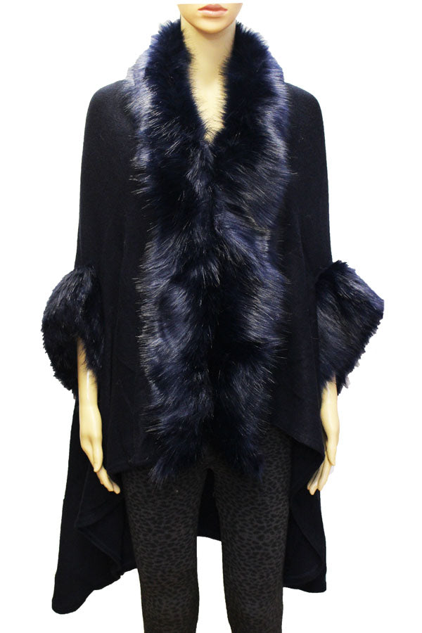 Faux  Fur Trim Cape-SHW1819