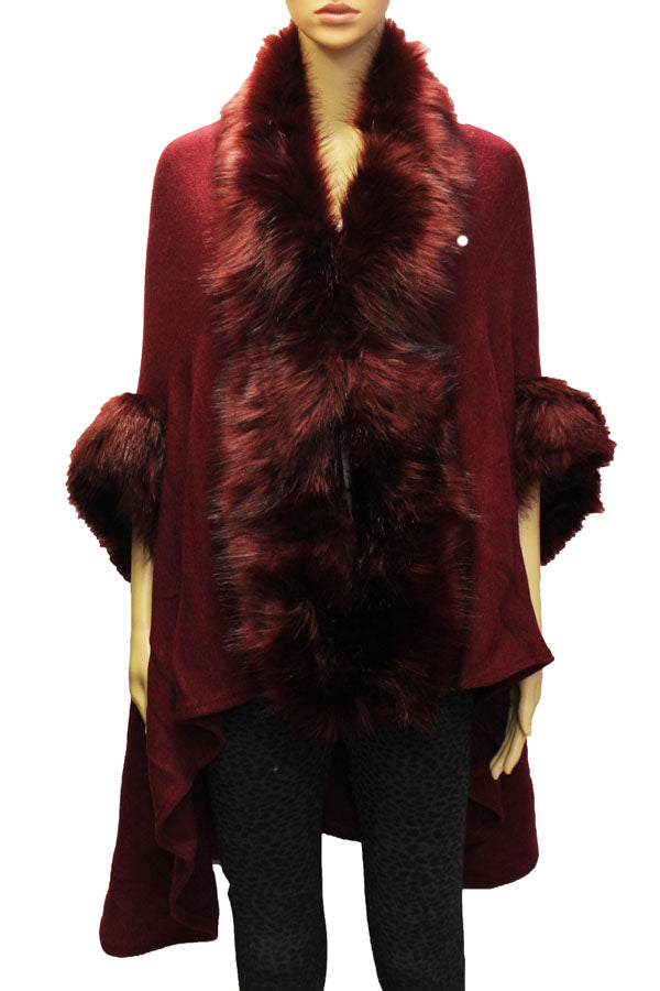 Faux  Fur Trim Cape-SHW1819