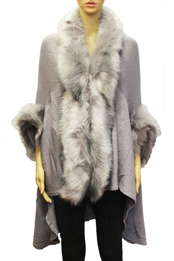 Faux  Fur Trim Cape-SHW1819