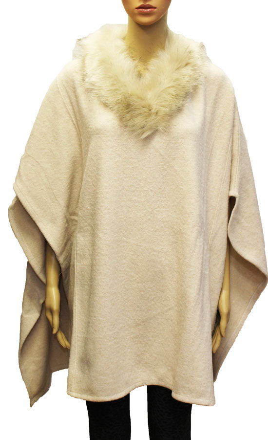 Faux Fur Collar Poncho-SHW1820