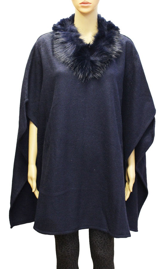 Faux Fur Collar Poncho-SHW1820