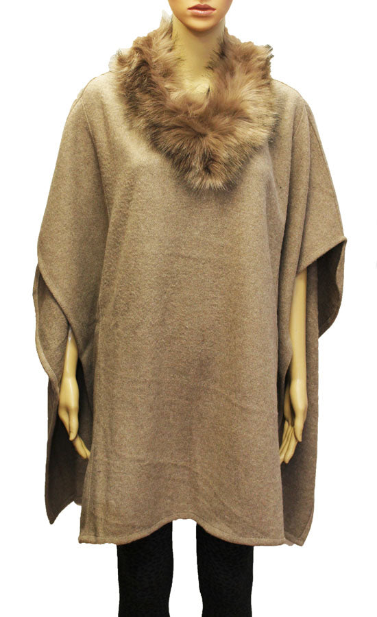Faux Fur Collar Poncho-SHW1820