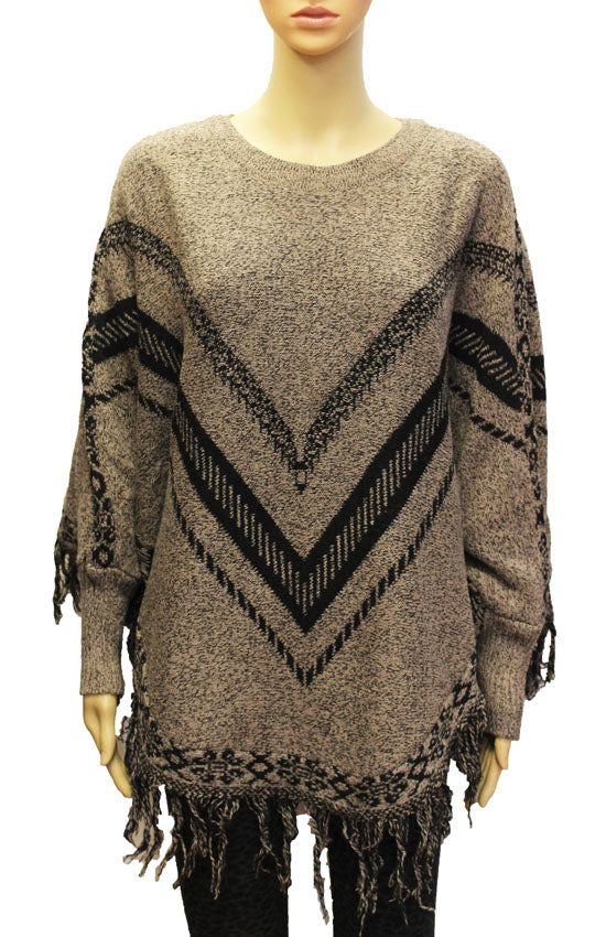 Chevron Knit Fringe Sweater-SHW1823