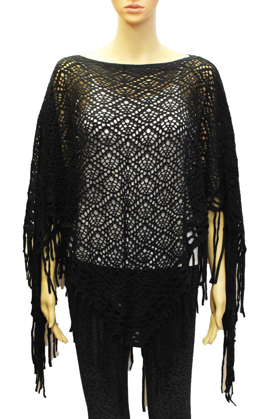 Boho Crochet Fringe Poncho - SHW1829