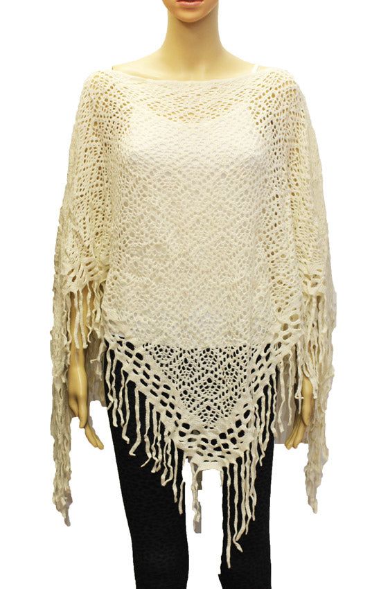 Boho Crochet Fringe Poncho - SHW1829