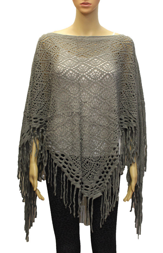 Boho Crochet Fringe Poncho - SHW1829