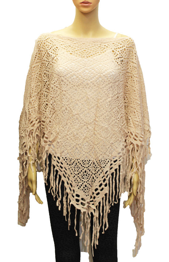 Boho Crochet Fringe Poncho - SHW1829