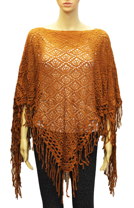 Boho Crochet Fringe Poncho - SHW1829