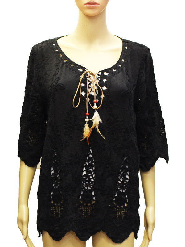 Floral Embroidered Fringe Cover-SHW1906