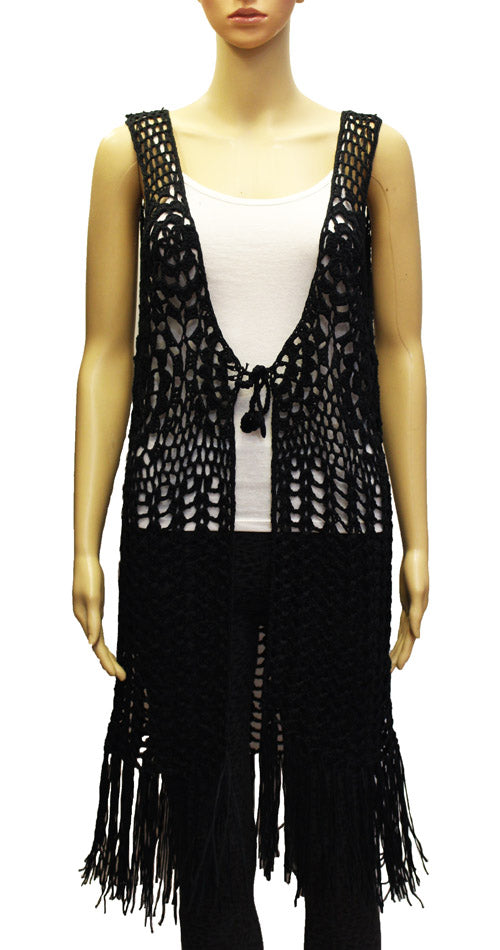 Boho Crochet Fringe Vest-SHW1908