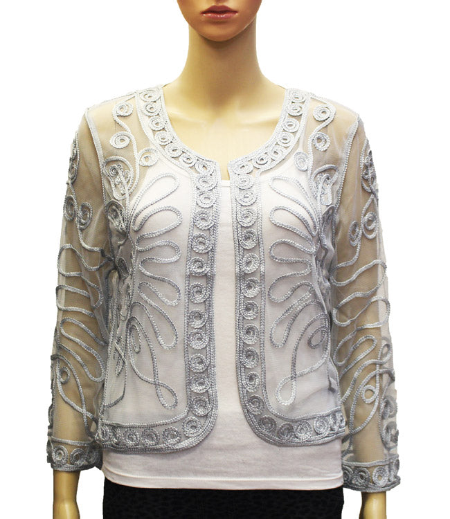 Elegant Sheer Embroidered Jacket-SHW1909