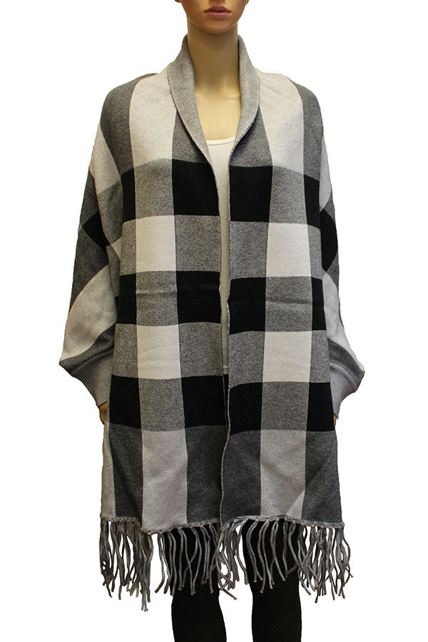 Elegant Plaid Fringe Shawl Wrap-SHW1930