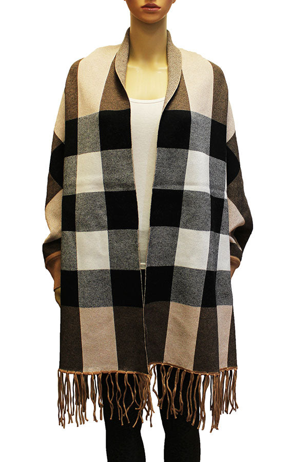 Elegant Plaid Fringe Shawl Wrap-SHW1930