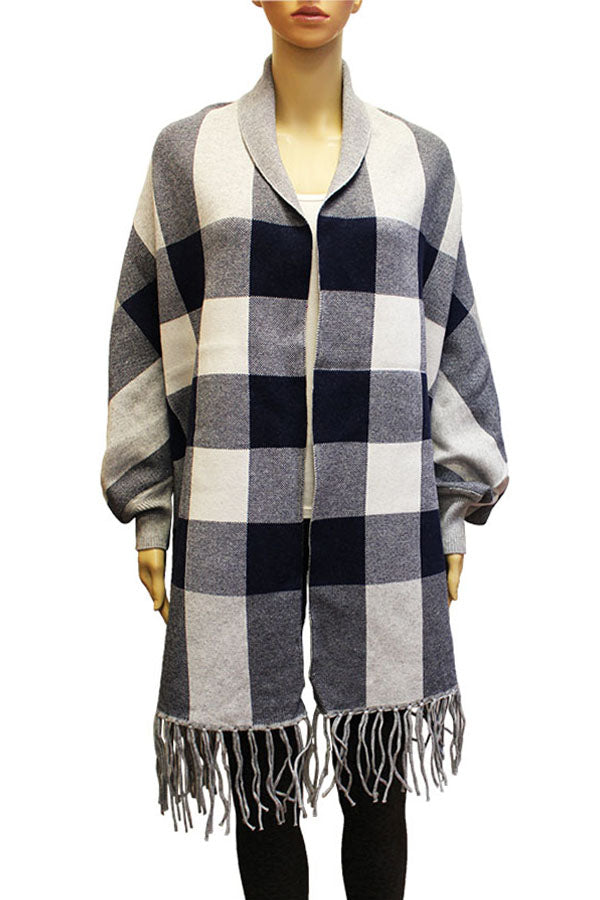 Elegant Plaid Fringe Shawl Wrap-SHW1930
