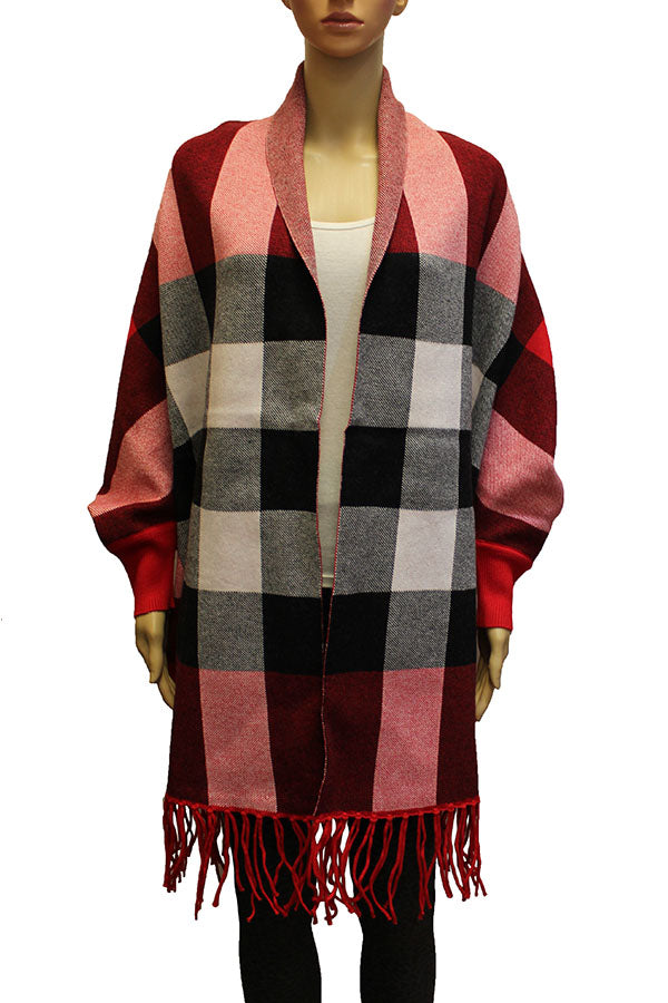 Elegant Plaid Fringe Shawl Wrap-SHW1930