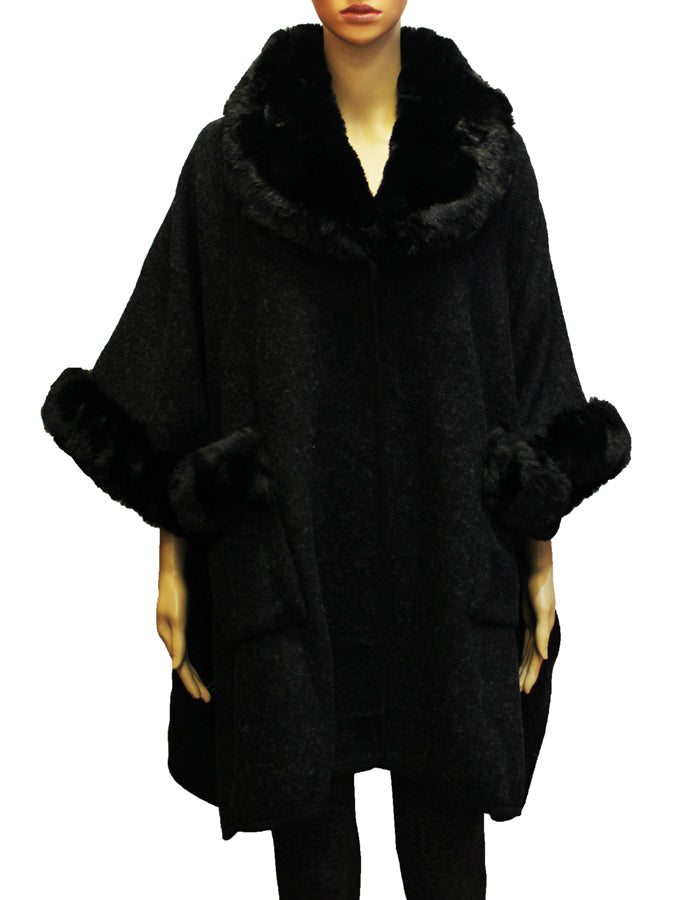 Faux Fur Trim Cape-SHW1933
