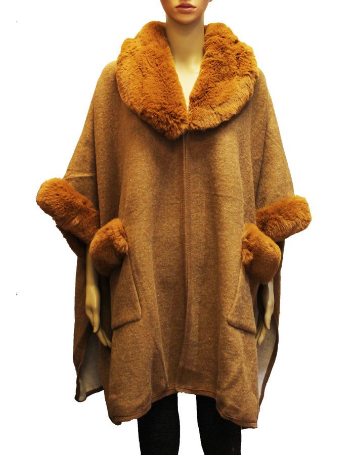 Faux Fur Trim Cape-SHW1933