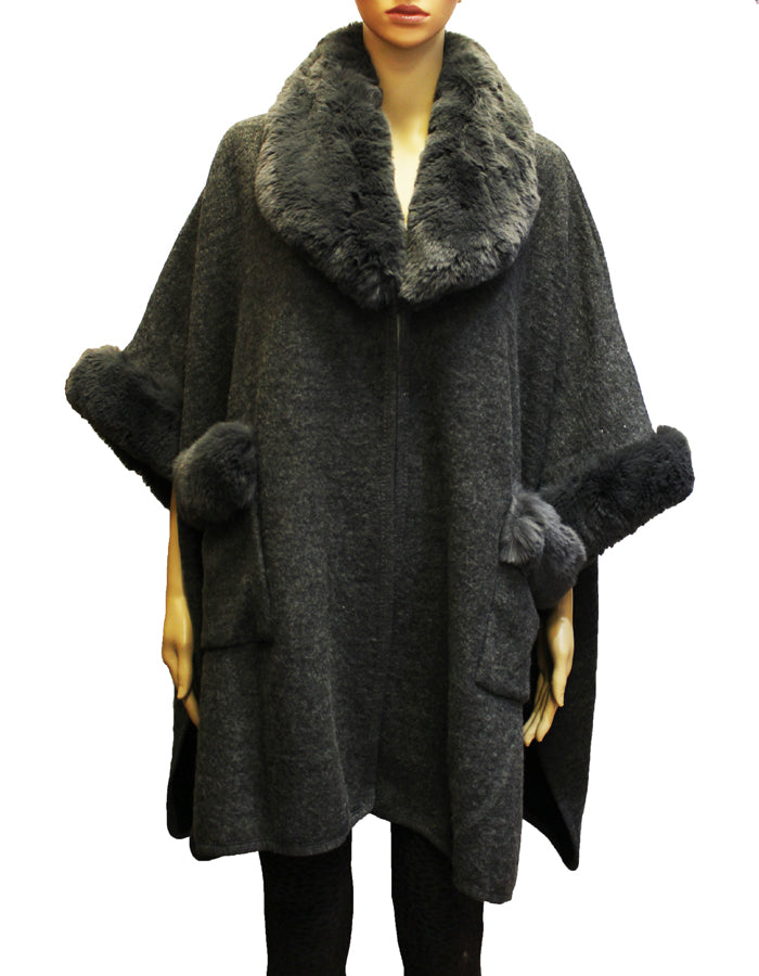 Faux Fur Trim Cape-SHW1933