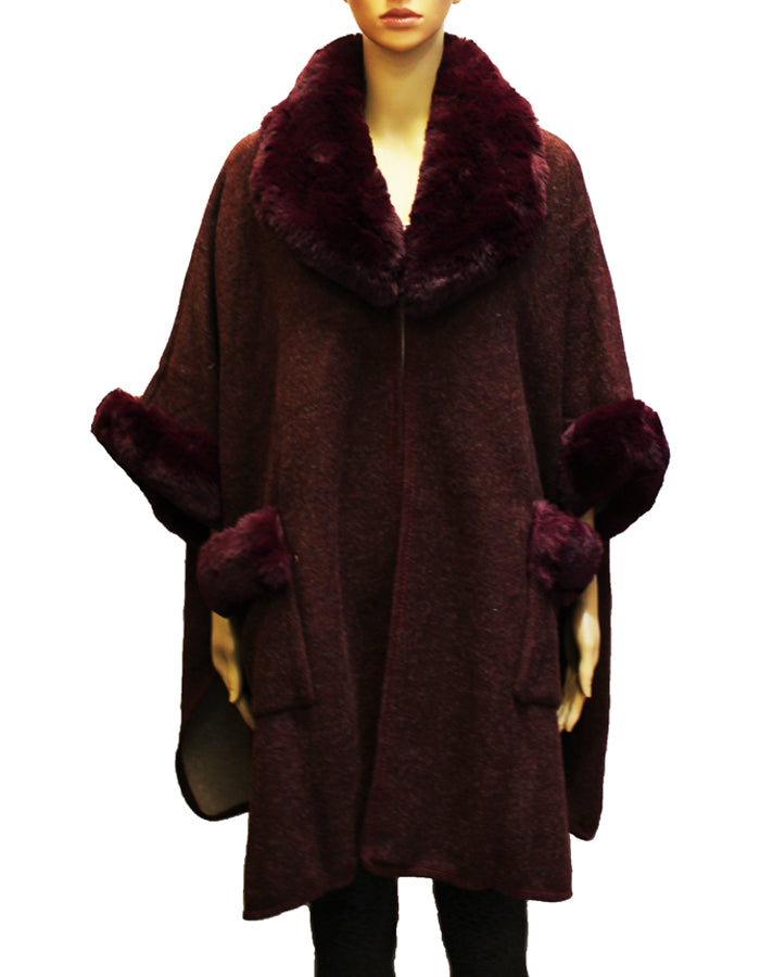 Faux Fur Trim Cape-SHW1933