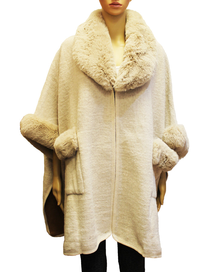 Faux Fur Trim Cape-SHW1933