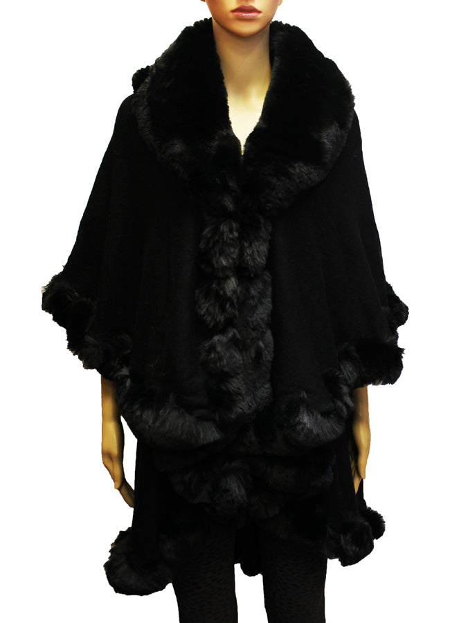 Elegant Faux Fur Trim Cape-SHW1934