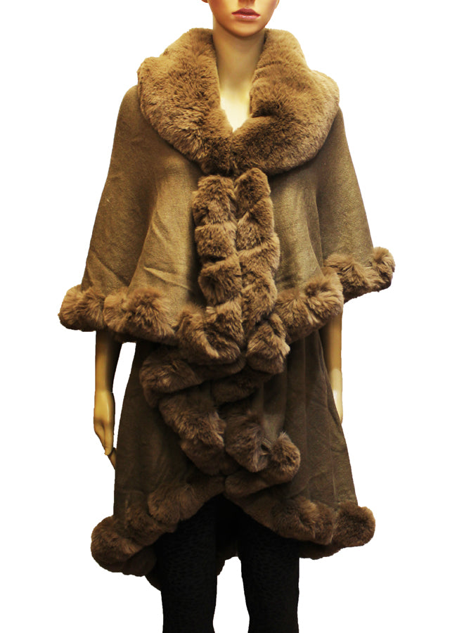 Elegant Faux Fur Trim Cape-SHW1934