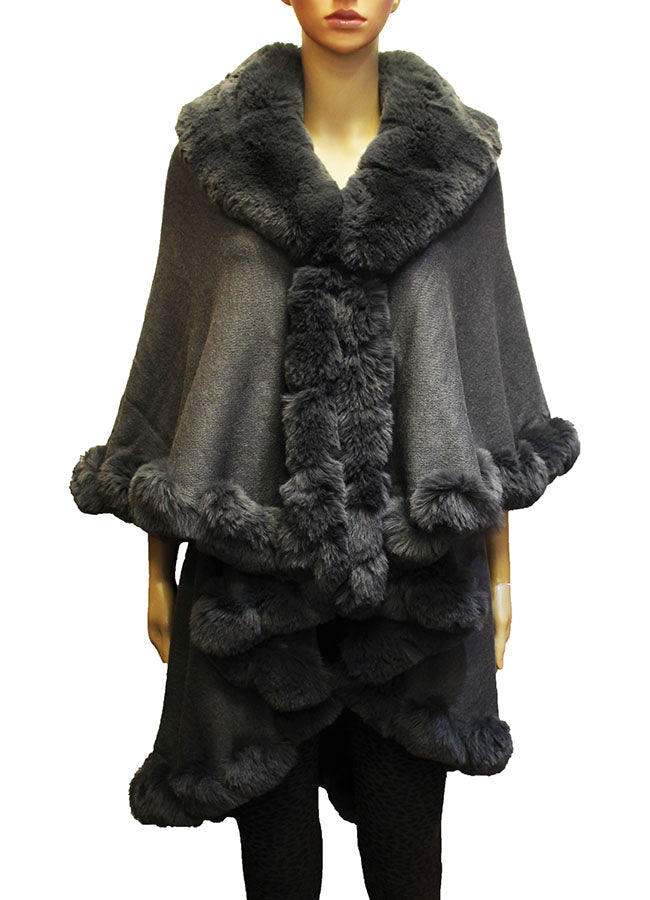 Elegant Faux Fur Trim Cape-SHW1934