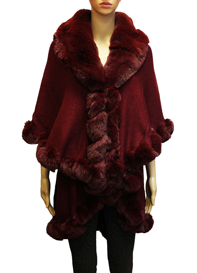 Elegant Faux Fur Trim Cape-SHW1934
