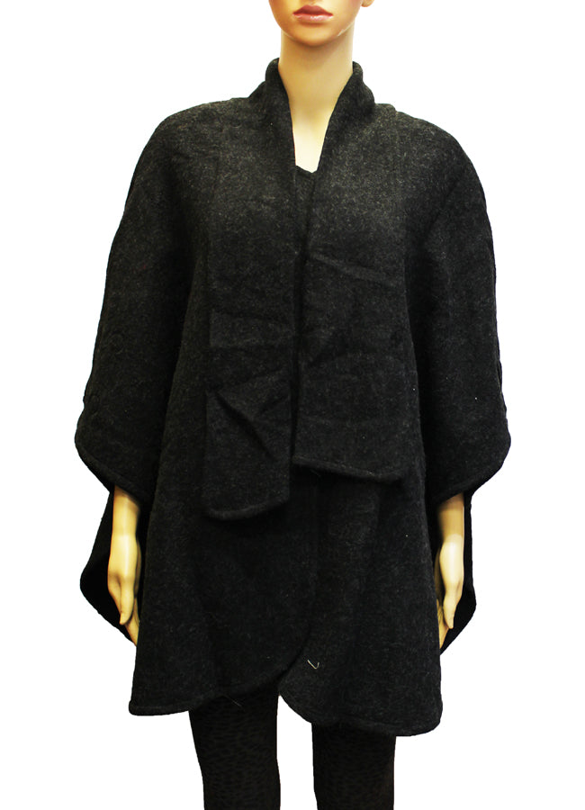 Elegant Buttoned Cape With Scarf-SHW1936