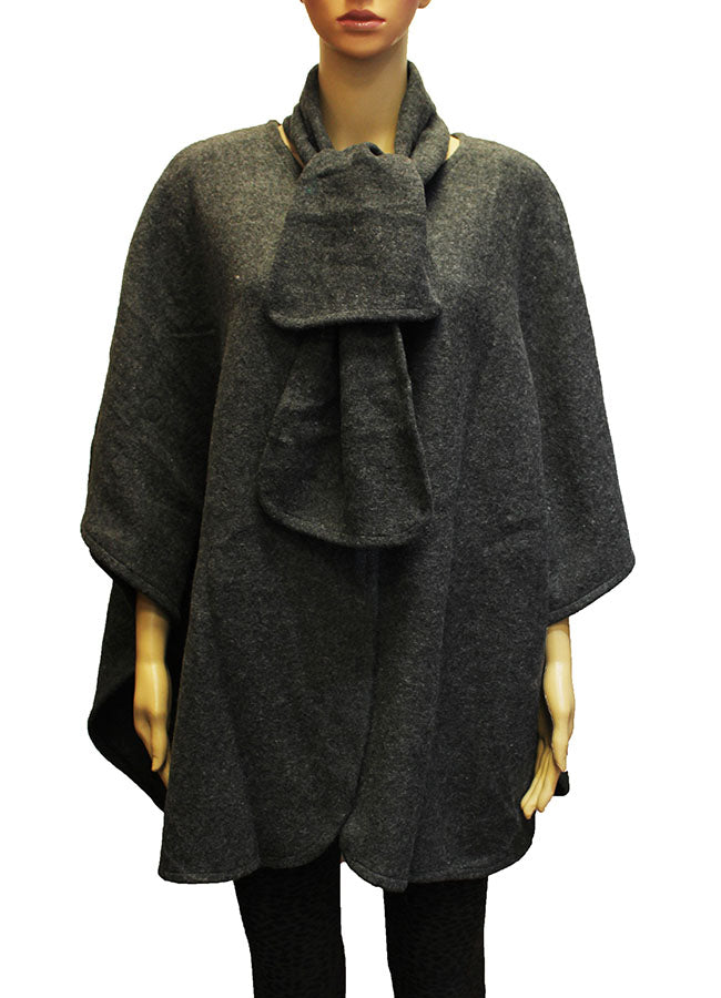 Elegant Buttoned Cape With Scarf-SHW1936