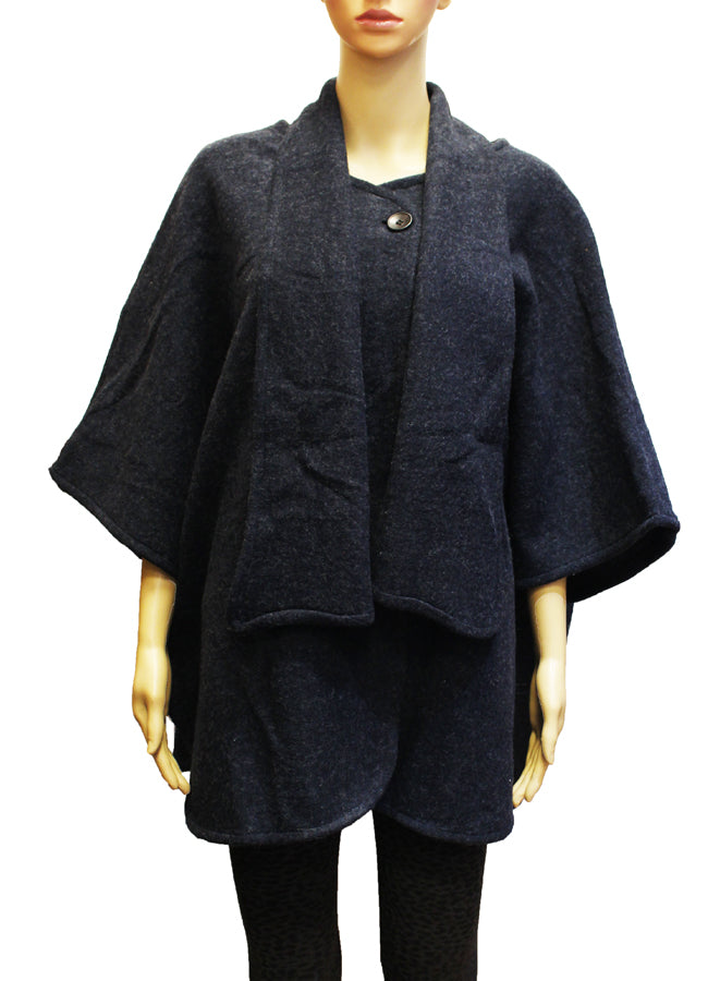 Elegant Buttoned Cape With Scarf-SHW1936