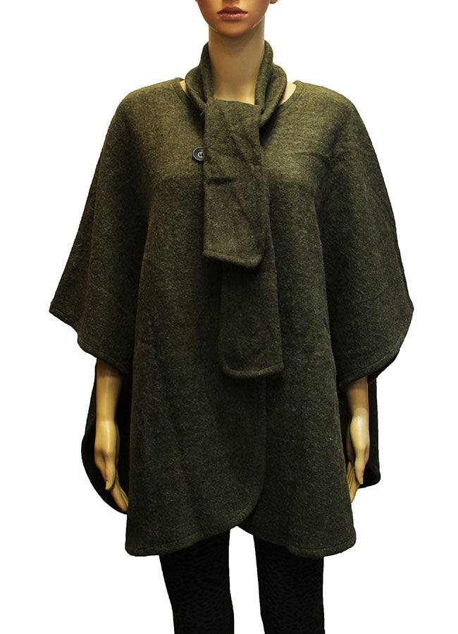Elegant Buttoned Cape With Scarf-SHW1936