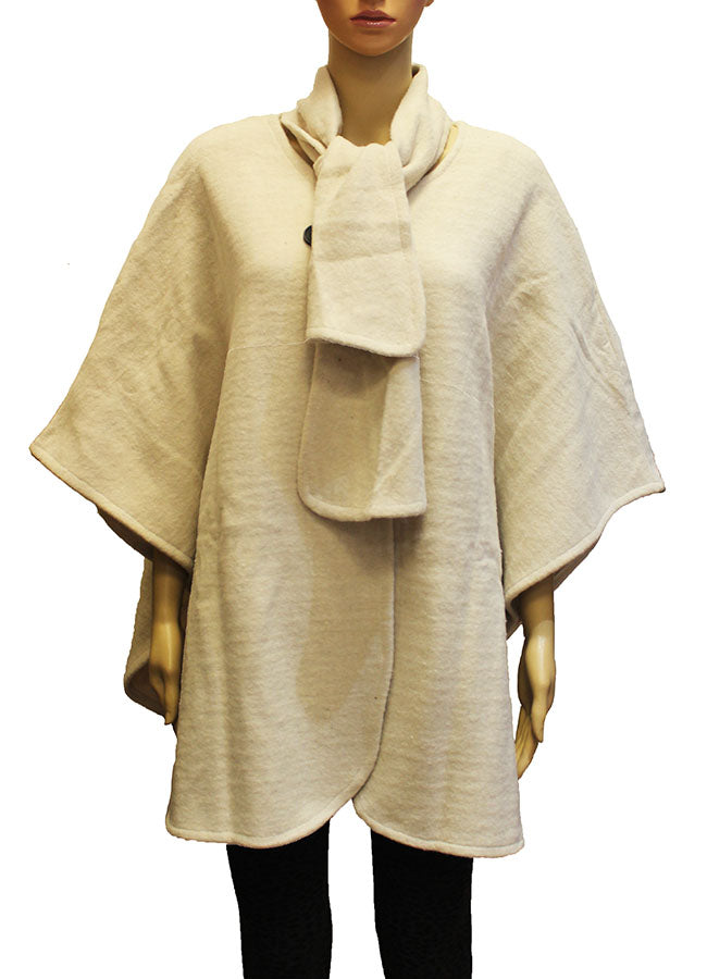 Elegant Buttoned Cape With Scarf-SHW1936