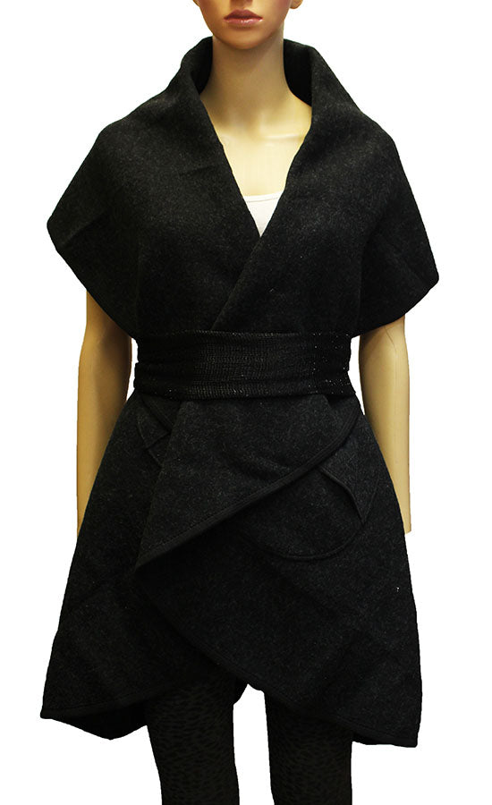 Elegant Belted Wool Wrap Vest-SHW1938