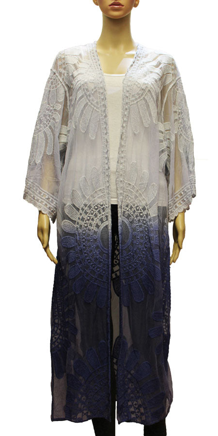 Boho Embroidered Long Mesh Kimono-SHW2001