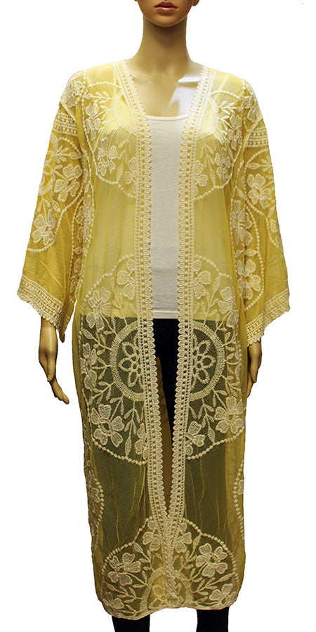 Elegant Floral Embroidered Mesh Kimono-SHW2002