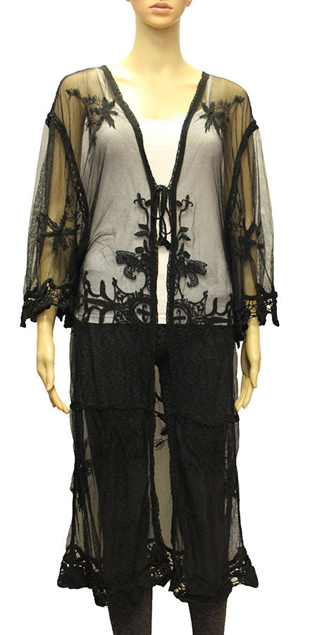Sheer Floral Embroidered Long Kimono-SHW2003