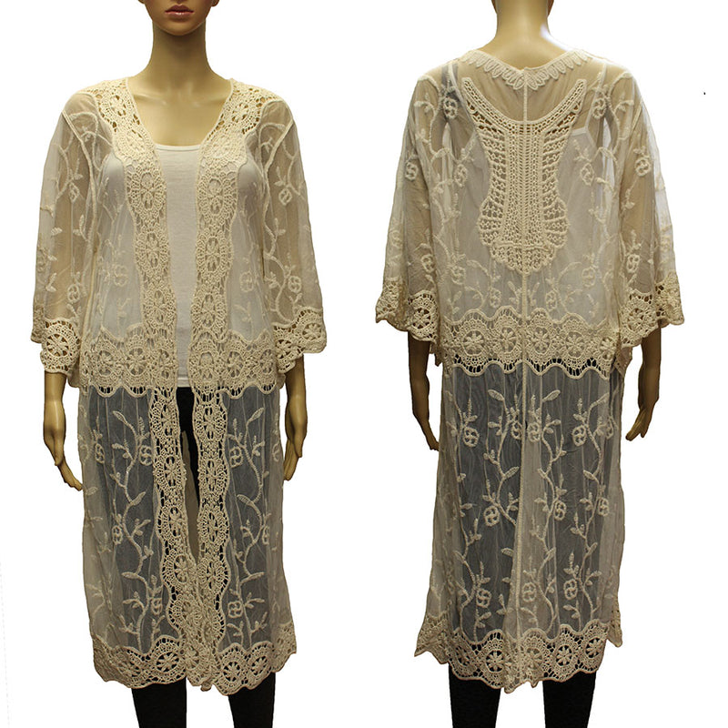 Elegant Long Lace Kimono Cardigan-SHW2004