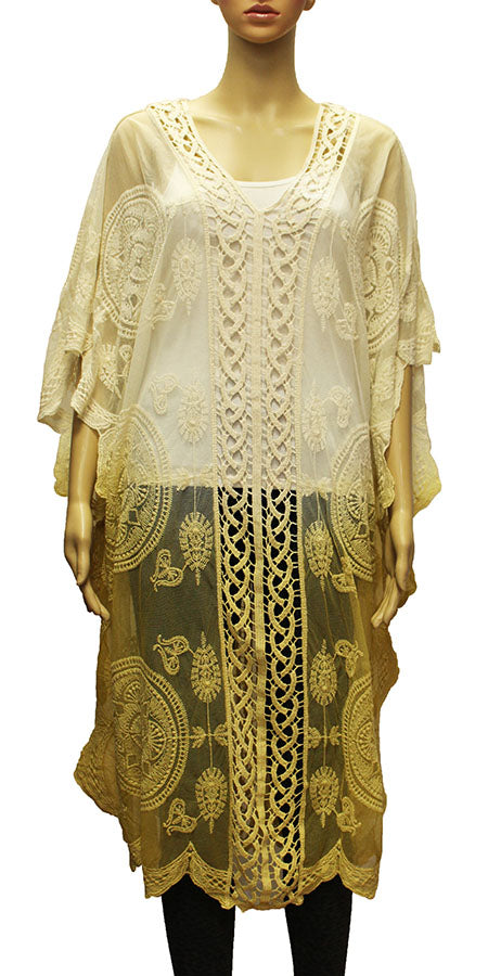 Boho Embroidered Mesh Kimono Cardigan-SHW2005