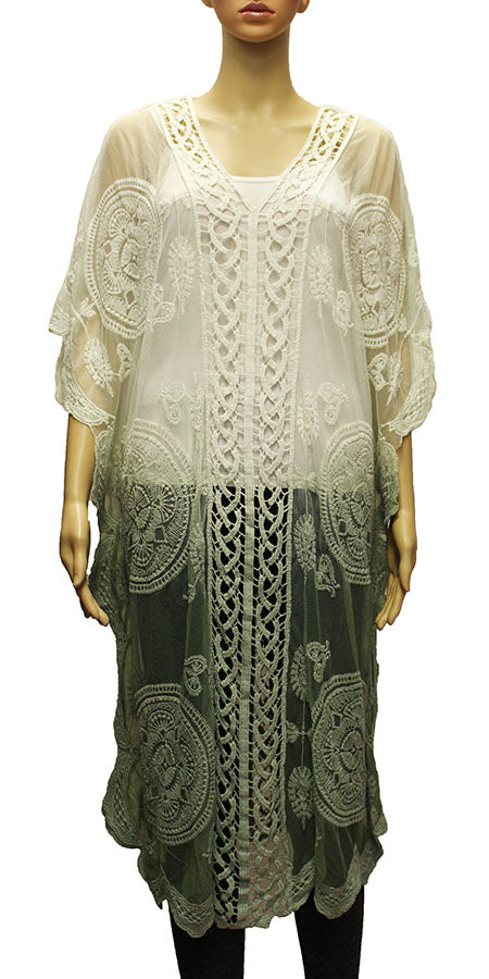 Boho Embroidered Mesh Kimono Cardigan-SHW2005