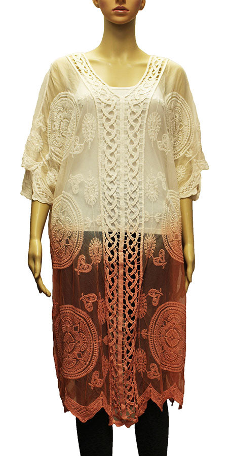 Boho Embroidered Mesh Kimono Cardigan-SHW2005