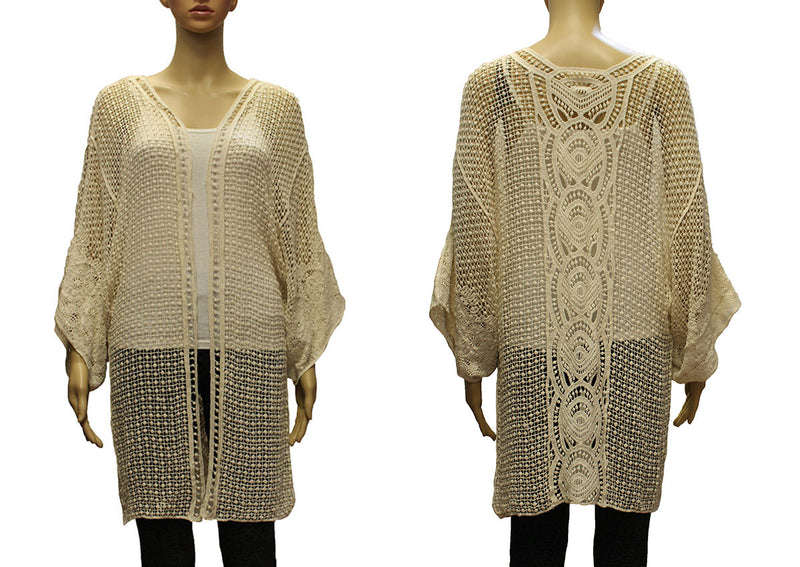 Crochet Open Knit Kimono Cardigan-SHW2006