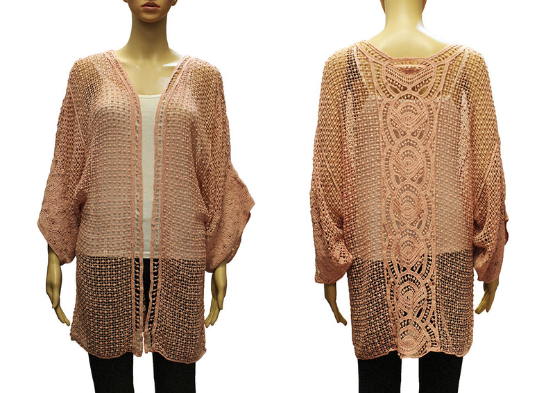 Crochet Open Knit Kimono Cardigan-SHW2006