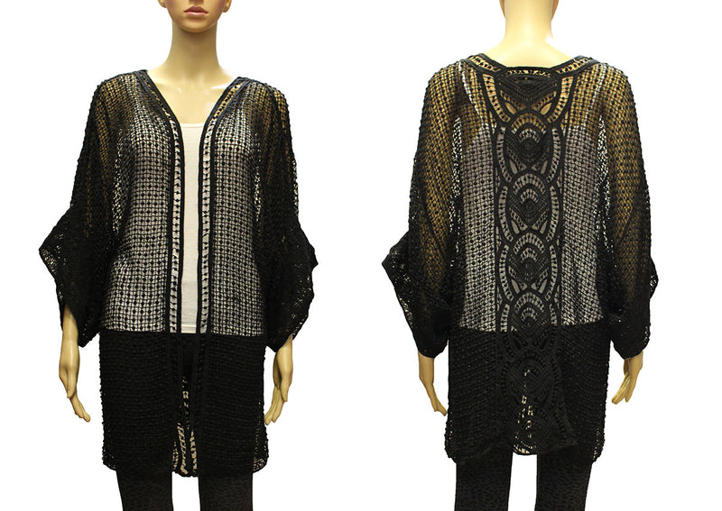 Crochet Open Knit Kimono Cardigan-SHW2006