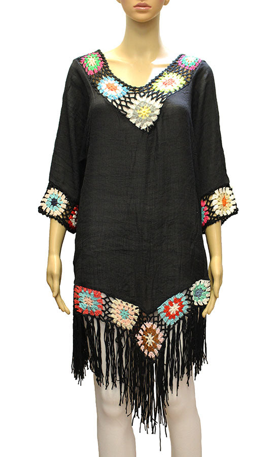oho Fringe Crochet Cover Up-SHW2010