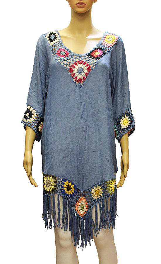 oho Fringe Crochet Cover Up-SHW2010