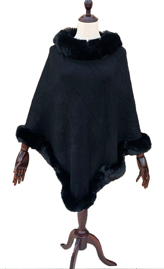 Faux Fur Trim Poncho Cape-SHW2017