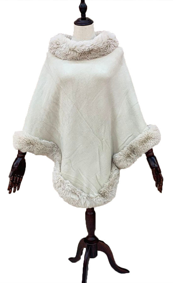 Faux Fur Trim Poncho Cape-SHW2017