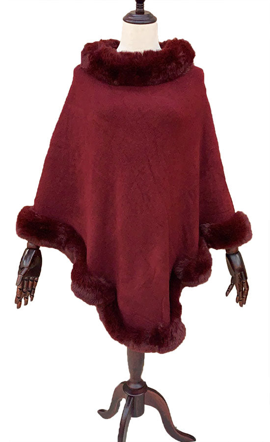 Faux Fur Trim Poncho Cape-SHW2017